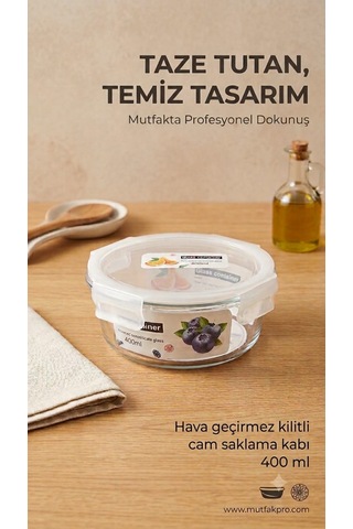 Çemi 3'lü Kilitli Yuvarlak Cam Saklama Kabı Seti Hava Geçirmez Saklama Kabı