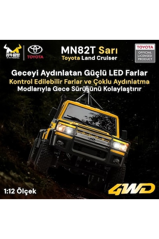 Mn Model Mn82t 1/12 Toyota Land Cruiser Lc79 4wd Rc Model Crawler Offroad Uzaktan Kumandalı Araba Truck Rtr Lisanslı Sarı+elektrikli Vinç+dahili Işık Seti Mn-82t