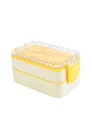 Buffer 2 Bölmeli Çok Amaçlı 900 Ml Kapasiteli Çatal Kaşıklı Dayanıklı Beslenme Kabı Yiyecek Kutusu Çok Renkli