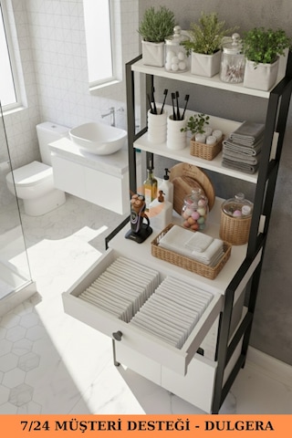 Dora Çok Amaçlı Banyo Dolabı Düzenleyici Çamaşır Odası Rafı Havluluk Rafı Beyaz