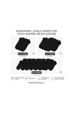 Womanandkids Wak Erkek Bambu Patik Çorap 6 Lı Paket, Siyah Beyaz Gri, Nefes Alan Nem Emici Yumuşak Günlük Spor Bi