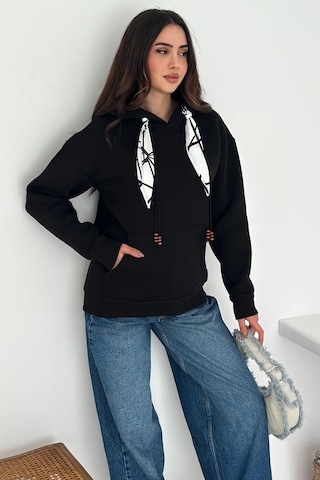 Noa & Noa Kadın Fular Detaylı Kapüşonlu Sweatshirt Casual Charm Siyah