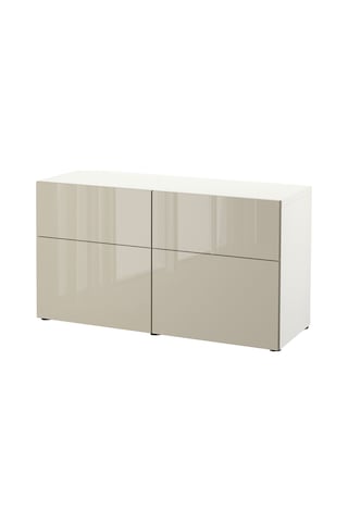 Dolap Kombinasyonu, Beyaz-parlak Cila-bej, 120x42x65 Cm, Selsvıken, Çıt Çıt Raylı Beyaz
