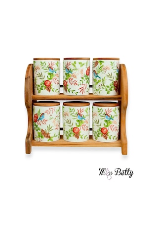 Mıss Betty 9886 Mıra Standlı 6lı Porselen Baharatlık Kırmızı