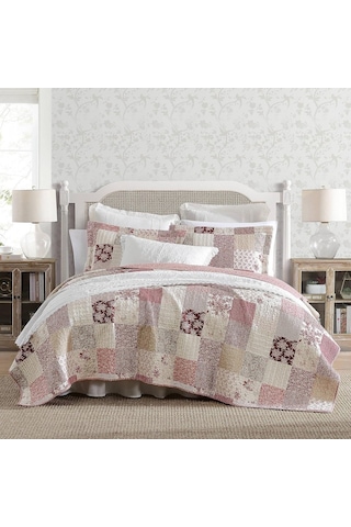 Laura Ashley Queen Çift Taraflı Pamuklu Yorgan Seti Celina Patchwork Kırmızı, Tüm Mevsimlik Nevresim Takımı Renkli 200 X 228 Cm
