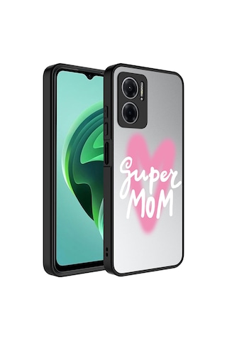 Xiaomi Redmi Note 11e Kılıf Aynalı Desenli Kamera Korumalı Parlak Zore Mirror Kapak Süper Anne