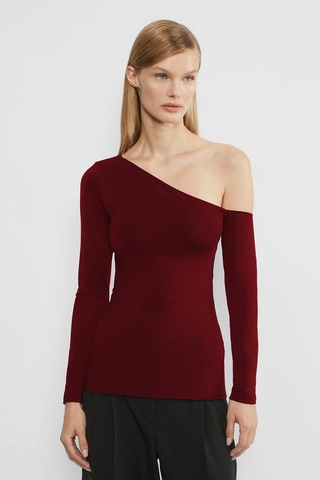 Seeh Bordo Kayık Yaka Uzun Kollu Kadın Body Sh201