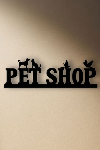 Ahşap Tablo Dekoratif Duvar Petshop Yazısı İşyerleri İçin Siyah Renk