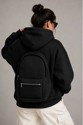 Buğrahayalin 3 İplik Şardonlu Tam Fermuarlı Kapüşonlu Arka Çanta Detaylı Sweatshirt - Siyah