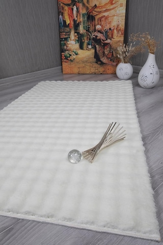 My Evilla Dekoratif Bubble Uzun Tüylü Yumuşak Puffy Peluş Kaymaz Yıkanabilir Salon Koridor Halı Yolluk Krem 80 X 1 Genel