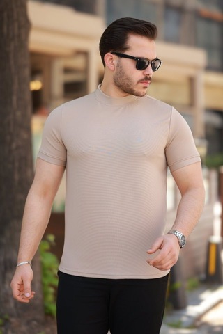 Veraura Lifestyle Erkek Yarım Balıkçı Yaka Kısa Kollu T-shirt bej