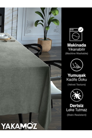 Taş Rengi Kadife Dokulu Masa Örtüsü Dertsiz Velvet Touch Serisi Taş Rengi