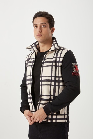 Erkek Ön Ekoseli 3 İplik Ceket Siyah