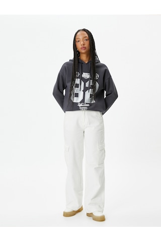 Koton Kolej Kapşonlu Sweatshirt Şardonlu Baskılı Antrasit 4wal10614ık Antrasit