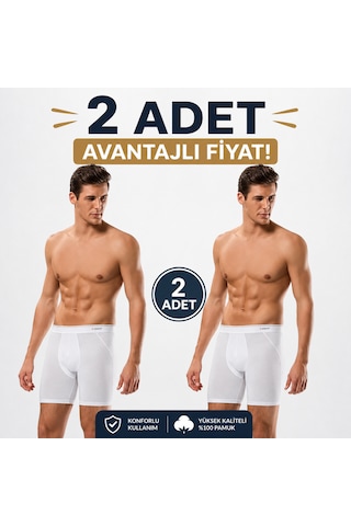 Erdem Erkek Beyaz Likralı 2 Adet Uzun Paça Boxer Kutulu- 1470bw