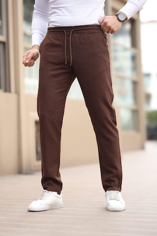 Afri Düğmesiz Düz Kumaş Kahverengi Jogger Pantolon Kahverengi