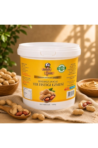 Adress Fındık Şekersiz Doğal Yer Fıstığı Ezmesi 1 KG