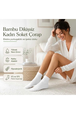 Çorap Giyim Kadın Bambu Uzun Çorap 12 Li Paket, Dikişsiz Burunlu Yumuşak Dokulu Siyah Beyaz Gri