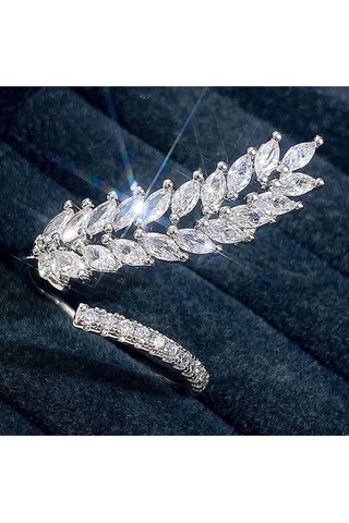 925 Ayar Gümüş Ayarlanabilir Zirkon Taşlarla Süslü Tüy Yüzük