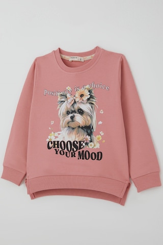 Breeze Kız Çocuk Sweatshirt Sevimli Köpekçik Baskılı Fiyonklu Yazı Baskılı 3-8 Yaş , Gülkurusu