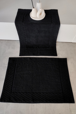 2'li Diyagonal Çizgili Ayak Havlusu Seti - %100 Pamuk Havlu Takımı - 50x70 Cm Sıyah Siyah