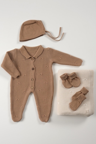 Tinylamb Triko Yenidoğan Kahverengi Mini Set 5 Parça Premium Bebek Seti Kahverengi