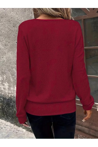 Mareandpanda Kadın Uzun Kollu Kruvaze Yaka Kol Ve Etek Ucu Manşet Detay Yumoş Bluz bordo