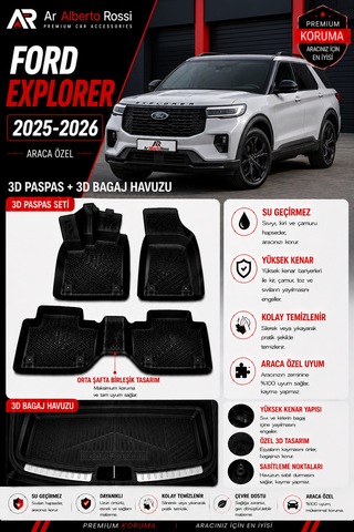 Ford Explorer 2025-2026 Araca Özel 3d Paspas + 3d Bagaj Havuzu