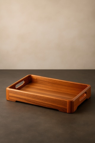 Akasya Ahşap Servis Tepsisi Orta Boy 37x25x4,5cm Doğal Ahşap Sunum Tepsisi Kahverengi