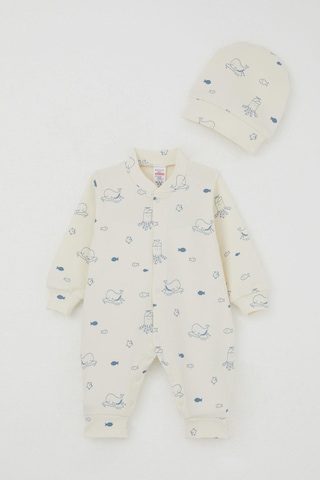 Breeze Erkek Bebek Tulum Sevimli Deniz Hayvanları Desenli 0-6 Ay, Krem Krem