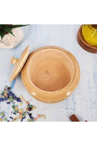 Ahşap Kapaklı Şekerlik Tuzluk Baharatlık Çerezlik Kase Naturel 1