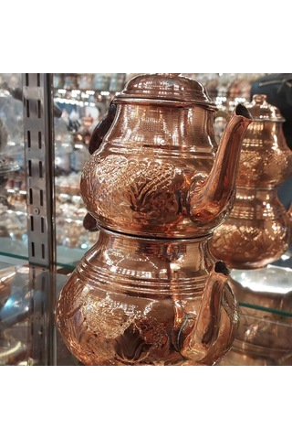 Bakır Çaydanlık El Işlemesi Dövmesi Nakışlı Gümüş Bakır Çaydanlık Bakır