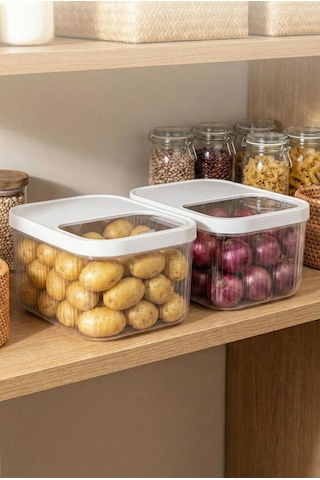 2'li 12 Lt Multibox Beyaz Kayar Kapaklı Saklama Kabı & Erzak Kabı & Patates Soğan Kovası Siyah