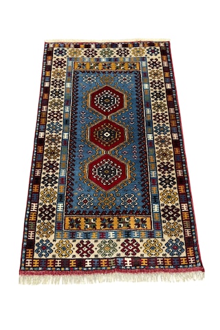 El Dokuma Sıfır Yahyalı Halısı 87x150 Mavi %100 Yün Kök Boya Halı