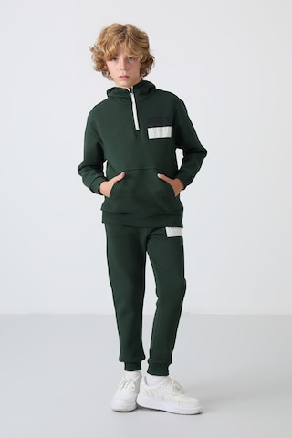 Tommy Life Çam Yeşil Pamuklu Kalın İçi Tüylü Yumuşak Dokulu Standart Fit Baskılı Erkek Çocuk Eşofman Takım - 1 Yeşil
