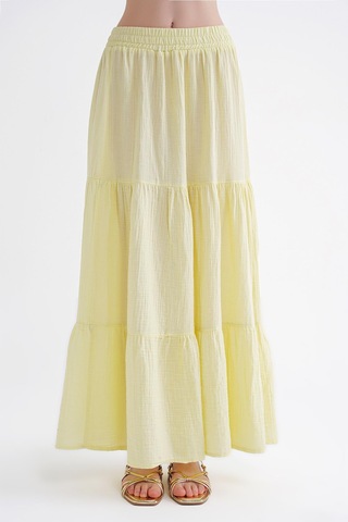 4567 Kadın Fırfırlı Uzun Müslin Etek Pastel Sarısı Pastel Sarısı