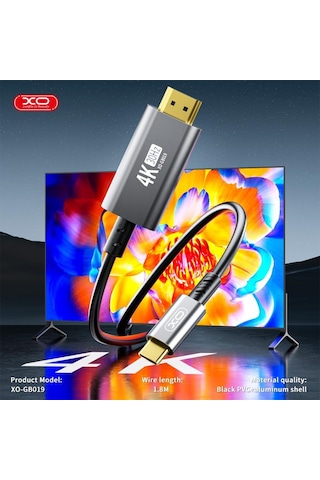 Xo Gb019 Type-c To Hdmı 4k Görüntü Aktarım Kablosu - 1.8 Metre Metal Kasa
