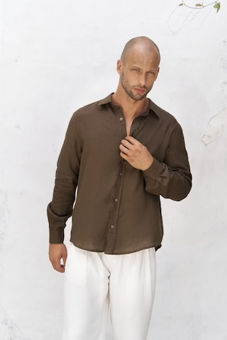 Mai Collection Mai Studios Co. Bice Kahve Keten Oversize Erkek Gömlek Kahve