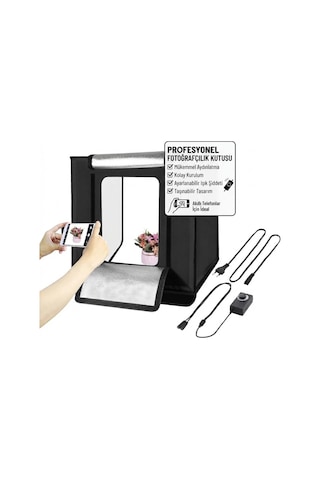 Pro 60x60 Cm Profesyonel Led Işıklı Ürün Fotoğraf Çekim Çadırı 3 Fonlu Stüdyo Seti Çok Renkli