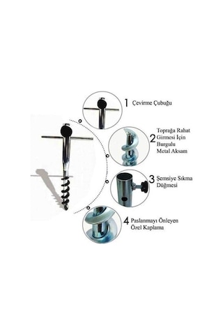 Burgulu Metal Sıkma Aparatlı Plaj Şemsiye Kazığı 40 Cm Çok Renkli
