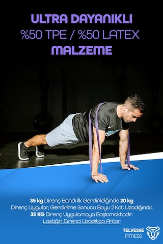 35kg Barfiks Lastiği Gym Resistance Band Antrenman Kas Geliştirme Bandı Mor Extra Sert