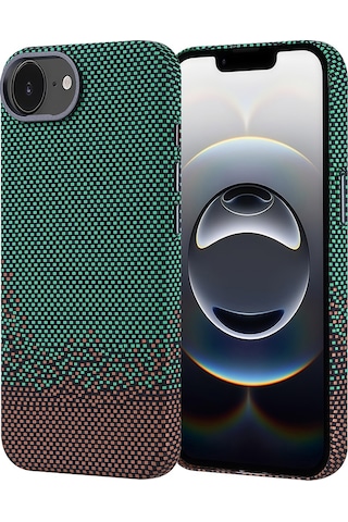 Mobilteam İphone Uyumlu 16e Kılıf Magsafe Şarj Özellikli Karbon Fiber Görünümlü Nekst Kapak - Yeşil
