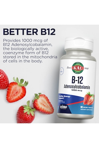B-12 Adenosylcobalamin, Strawberry, 1,000 Mcg, 90 Micro Pastil Adenosylcobalamin B12 Vitamini Premı.um