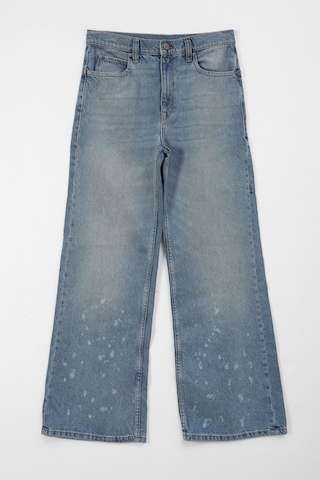 Bluew White Kadın Açık Mavi Yüksek Bel Wide Leg Boya Efektli Jean Pantolon