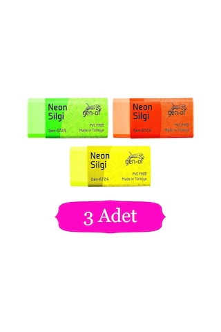 Gen-of No:24 Pvc Free Orta Boy Neon Silgi Gen-6724 3 Adet