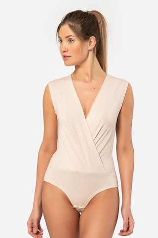Türen Kruvaze Yaka Kolsuz Çitçitli Body 3502/bej
