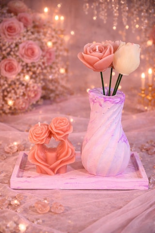 Pınk Love Candle-romantik El Yapımı Mum Pembe-krem-