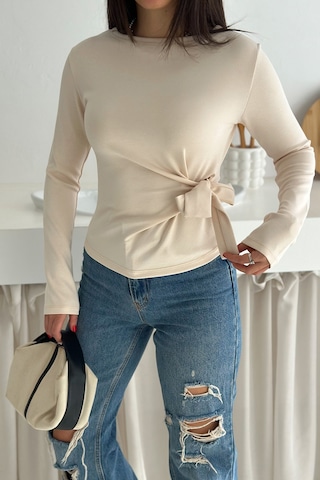 Noa & Noa Kadın Belden Bağlamalı Uzun Kollu Bluz Minimal & Şehirli Stil Ekru