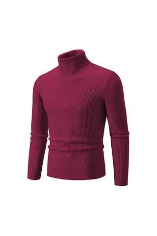 Sonbahar Kış Balıkçı Yaka Kazak Erkekler Sıcak Örme Düz Renk Kazaklar Erkek Slim Fit Rahat Balıkçı Yaka Triko Erkek Kazak Şarap Kırmızısı