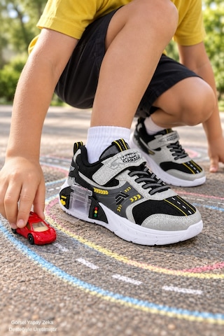 Muggo Drift Garaj Tabanlı Çift Metal Arabalı Cırtlı Ve Bağcıklı Günlük Erkek Çocuk Sneaker Spor Ayakkabı Gri